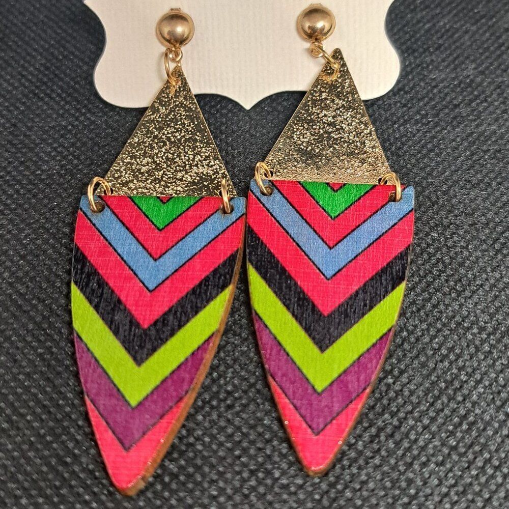Lightweight Metal and Wood Tribal Dangle Earrings- NWOT